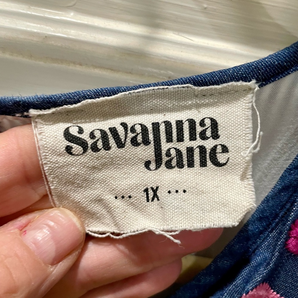 Savanna Jane Blue and Pink Embroidered Dress, size 1X - Picture 3 of 4